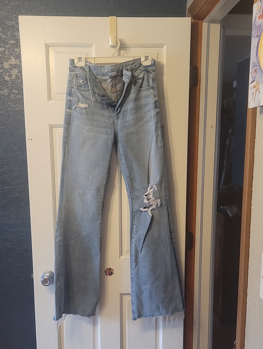American Eagle Outfitters Light Blue Distressed Flare Jeans